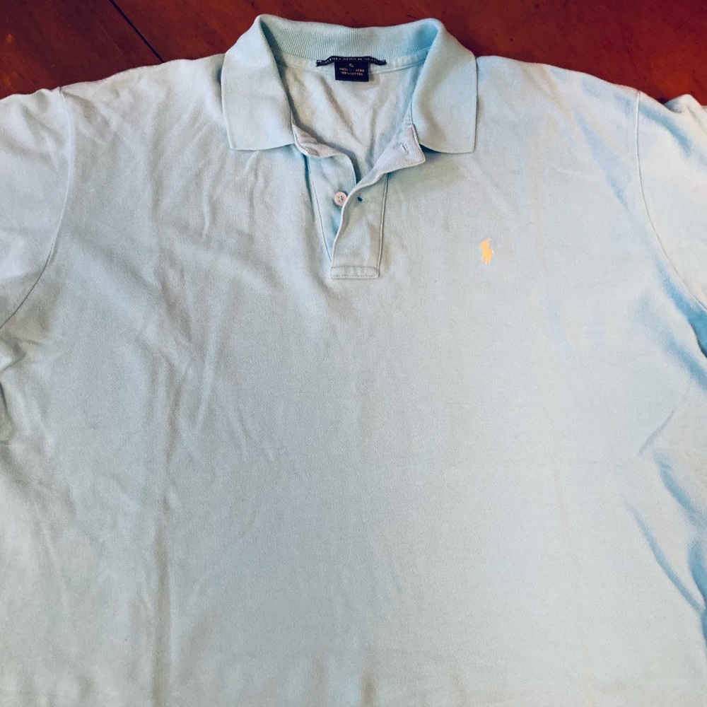 Ralph Lauren Sport, baby blue polo shirt, two button neck closure collar